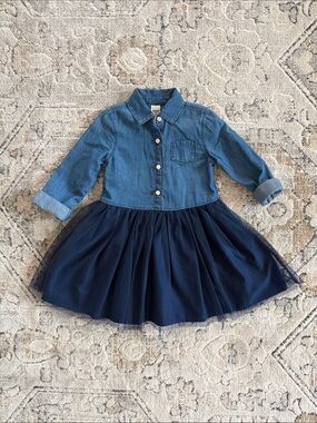OshKosh Girls 3T Denim Button-Up Top with Navy Tulle Skirt
